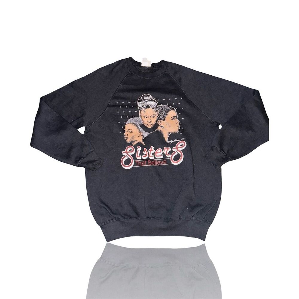 Vintage 90s Lee Women's XL Black "Sisters That Believe" Sweatshirt